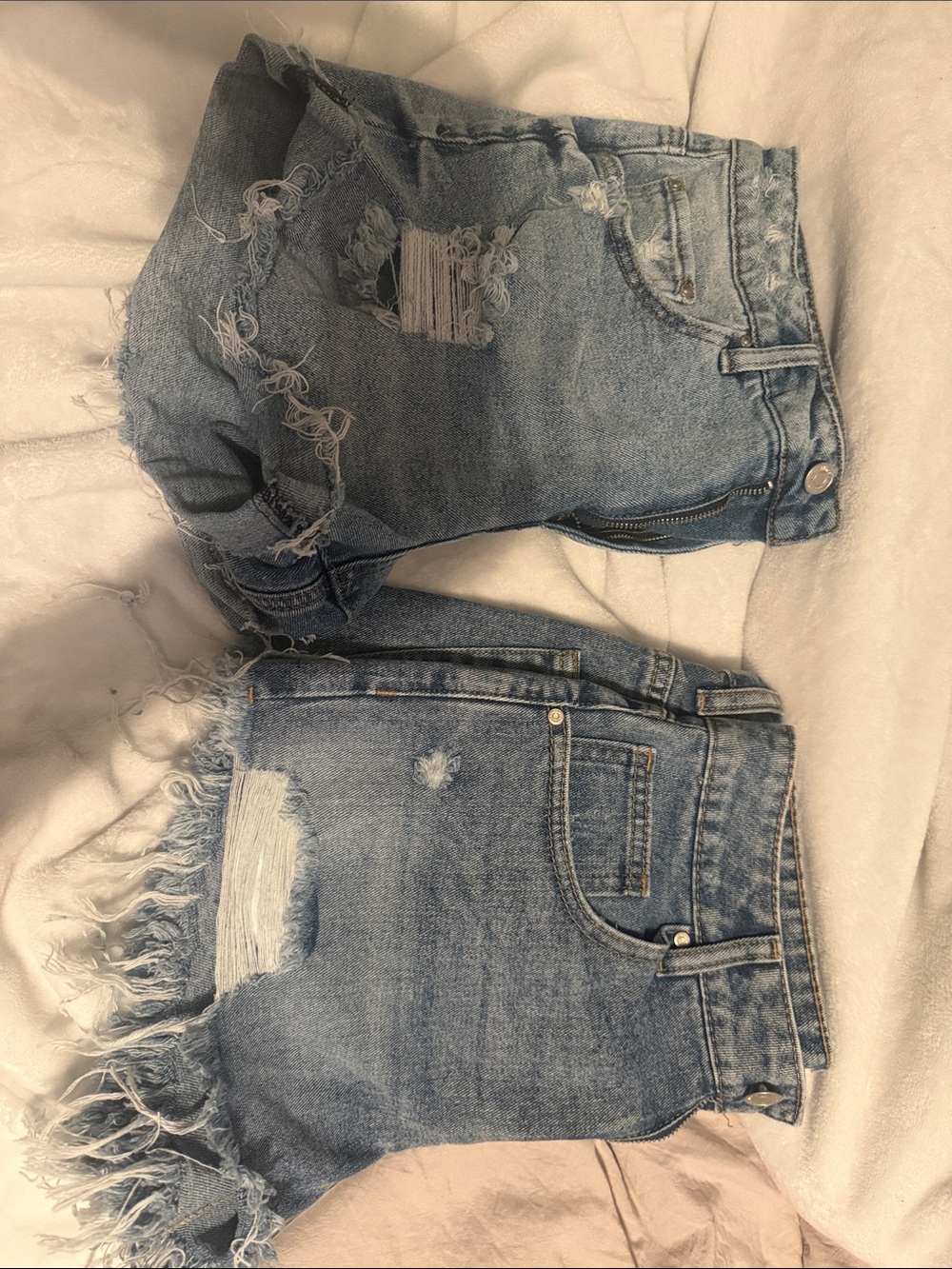 Light Blue Distressed Frayed Hem Jean Shorts - Casual Summer Style